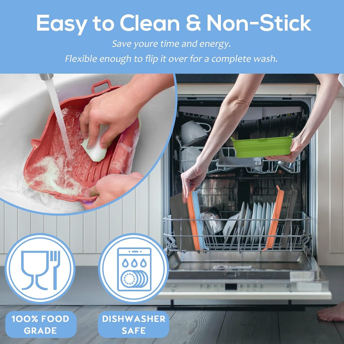 [2 Pack] Silicone Air Fryer Liners Square - Reusable Airfryer Silicone Basket - Easy to Clean Air Fryers Silicone Pot for 5.8 to 8 Qt Large Air Fryer Baking Tray Oven Accessories, 8.5 Inch