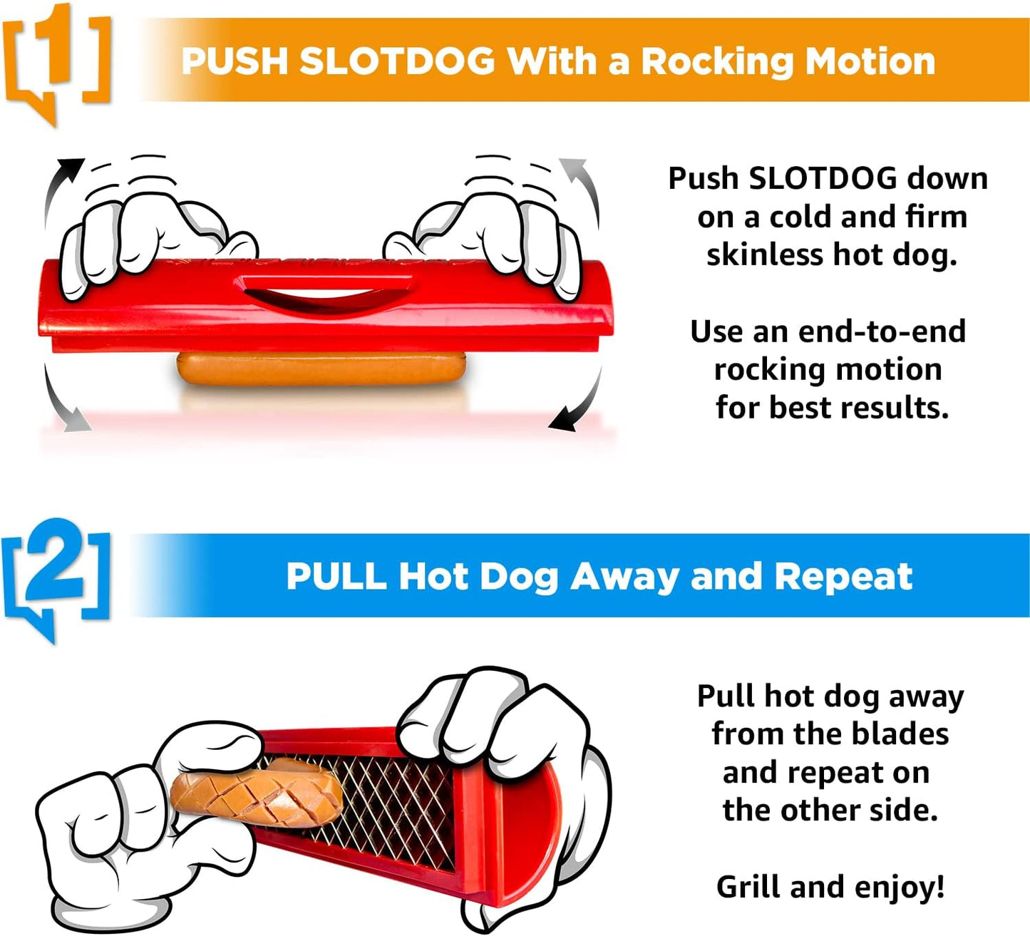 SLOTDOG - Hot Dog Slicing Tool - Stainless Steel Cutter Blades for Kitchen, Grilling, Tailgating, Camping and Backyard Outdoor BBQ - 10 inch - Red