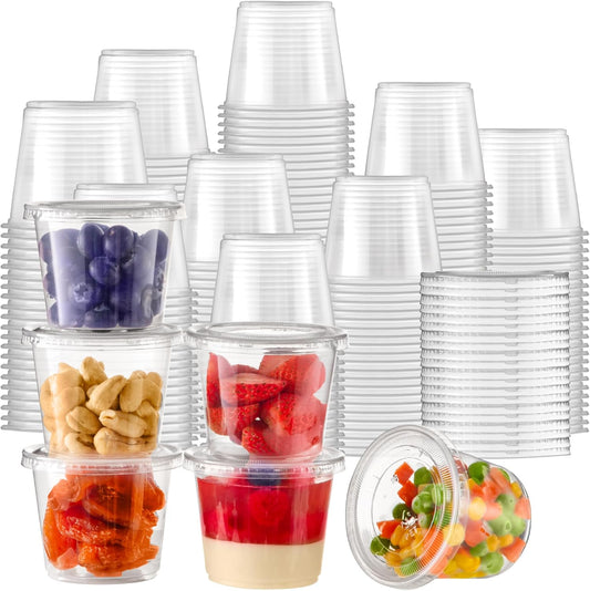Fit Meal Prep 250 Pack 5.5 oz Jello Shot Cups with Lids, Disposable Souffle Portion Cups for Sauce