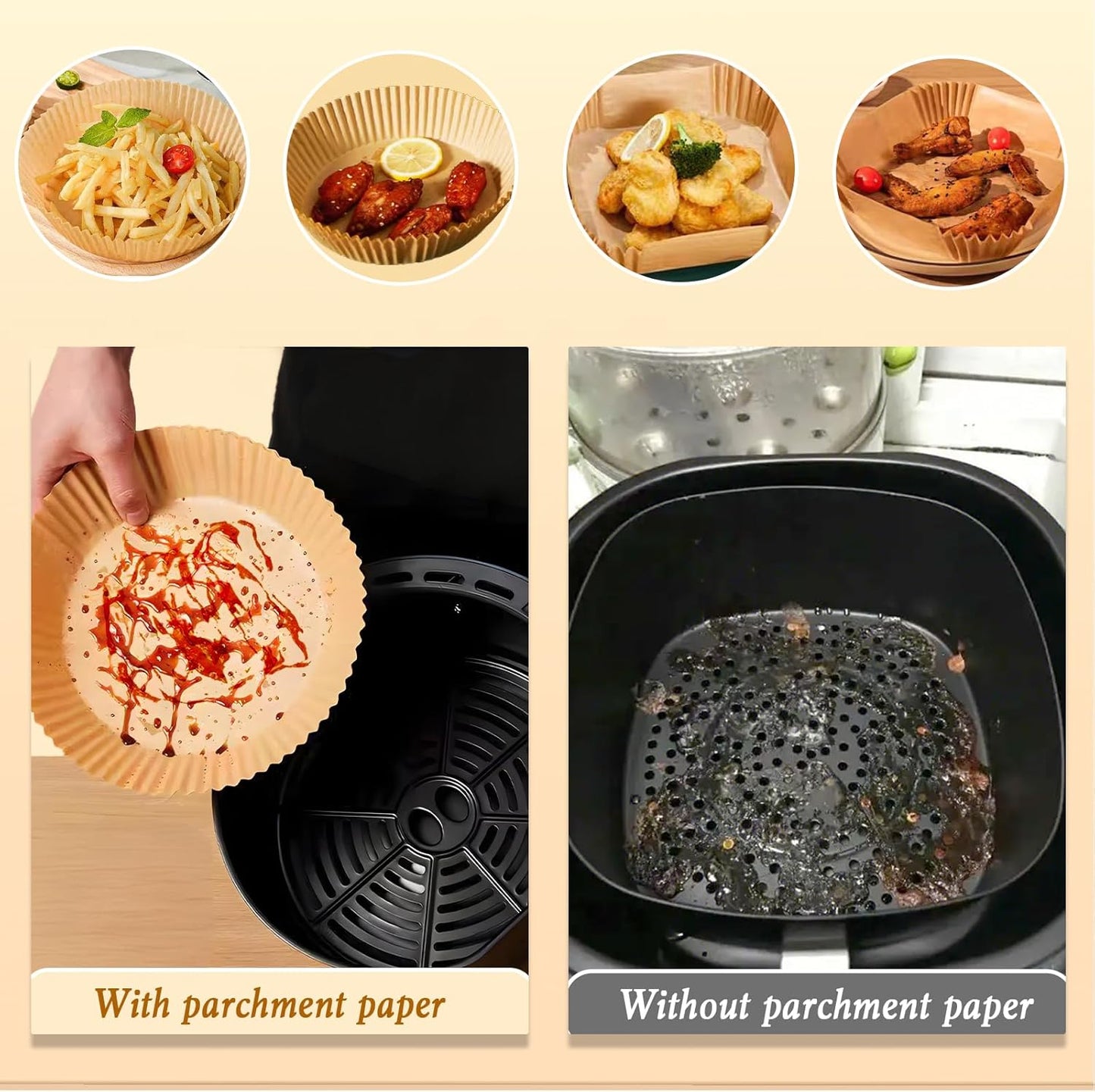 Round Air Fryer Liners Disposable, 100pcs Nonstick Parchment Paper Liners Air Fryer Paper Liners For 2-5 Qt AirFryer Baking Roasting Microwave (Round 6.5Inch)