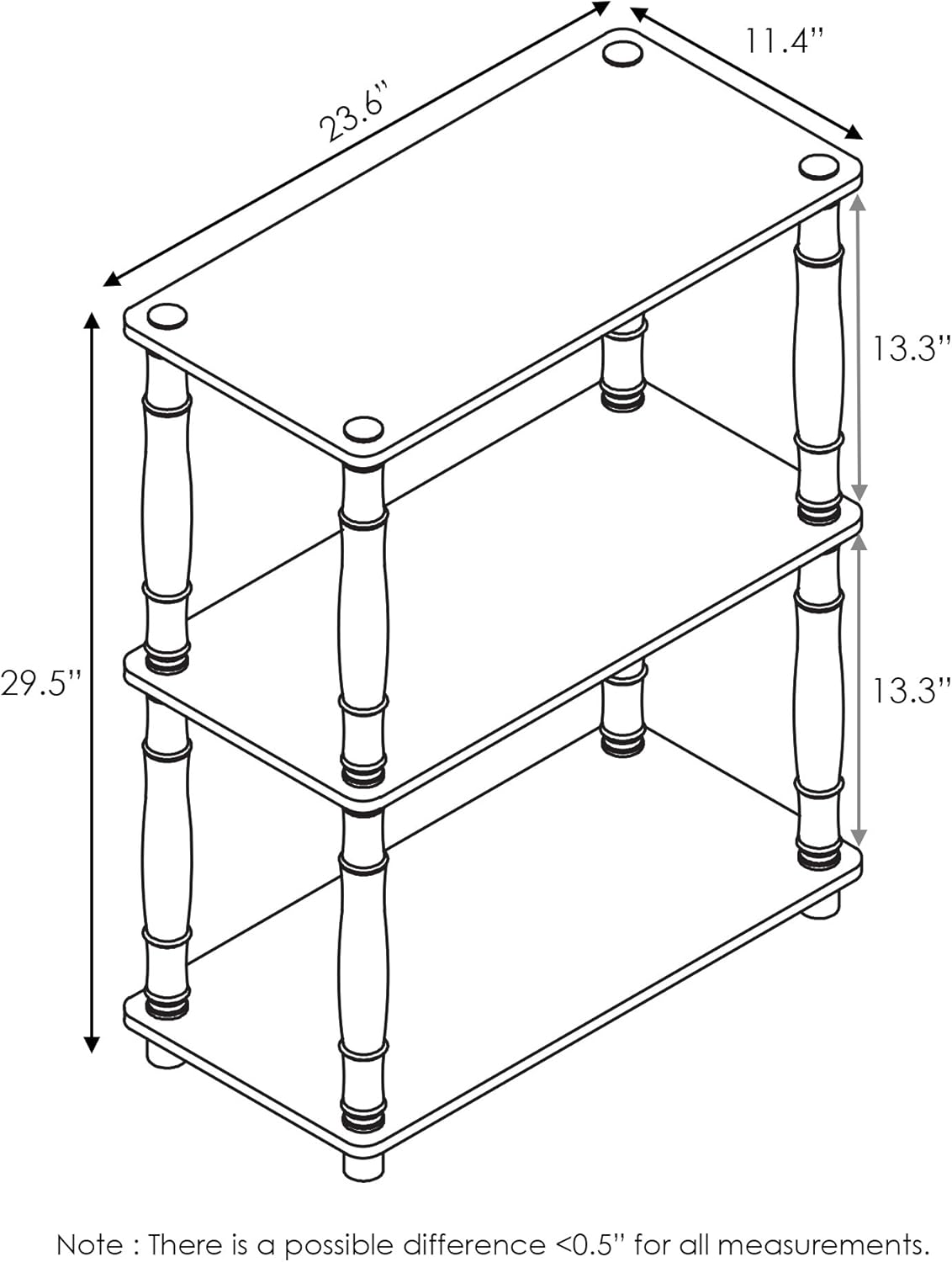 Furinno 18029GYW/BK Turn-N-Tube 3-Tier Compact Multipurpose Shelf Display Rack, Classic, French Oak Grey/Black, 3-Tier Classic Tubes