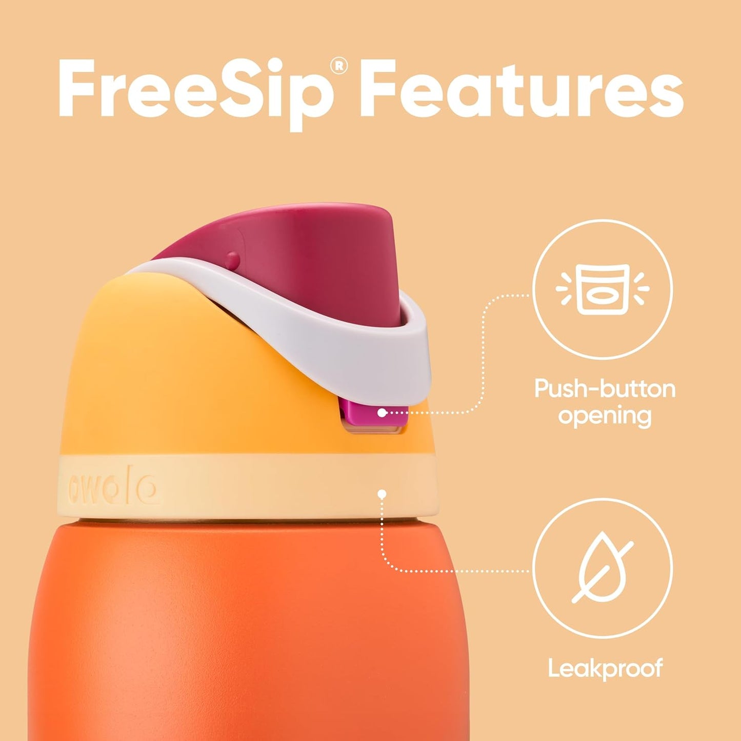 Owala FreeSip Insulated Stainless Steel Water Bottle with Straw for Sports, Travel, and School BPA-Free Sports Water Bottle, 32 oz, Citrus Crush