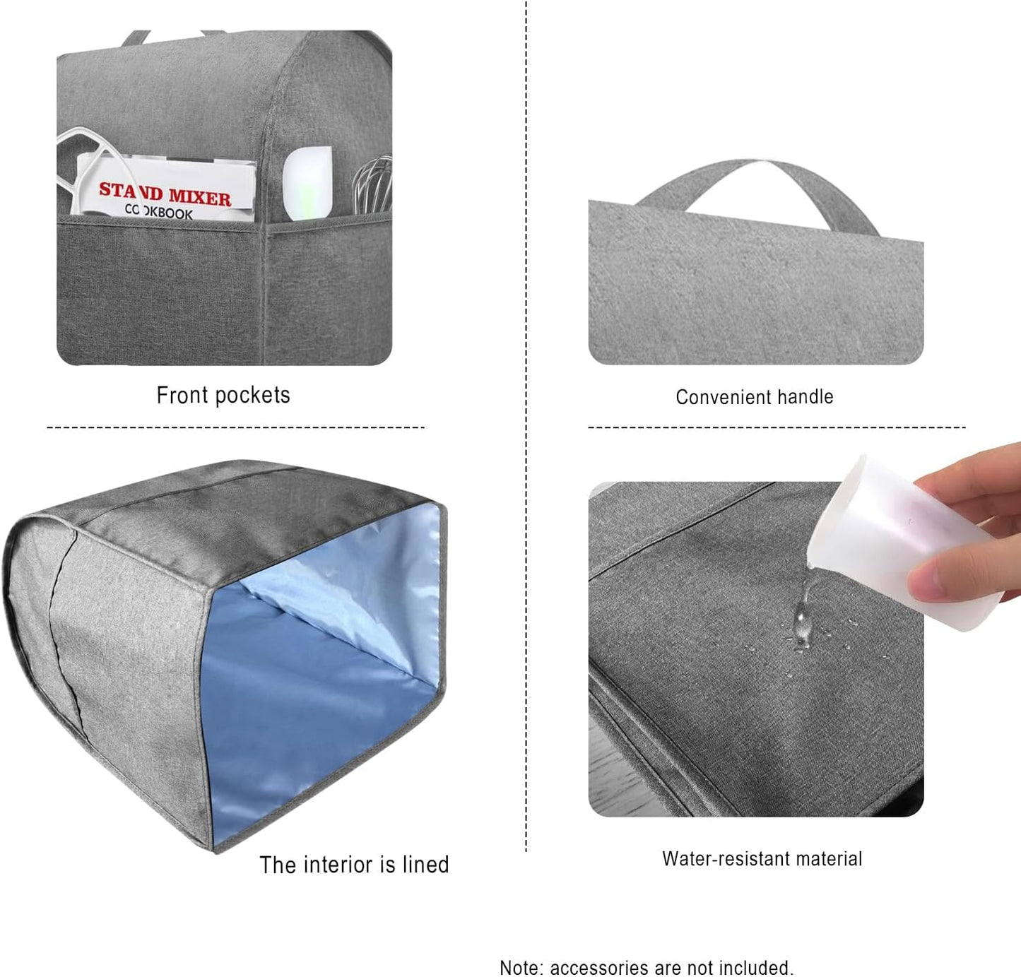Stand Mixer Dust-proof Cover for KitchenAid Mixer，Multi Pockets for Various Kitchen Appliance Accessories，Water-resistant，Easy Cleaning (Grey(New style), Fit for Tilt Head 4.5-5 Quart)