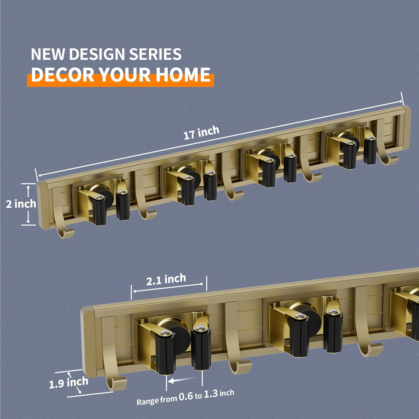 reliahom Broom Holder Wall Mount Mop and Broom Hanger Wall Mounted Garage Storage Rack Kitchen Garden Tool Organizer (4 Racks with 5 Hooks, Bronze)