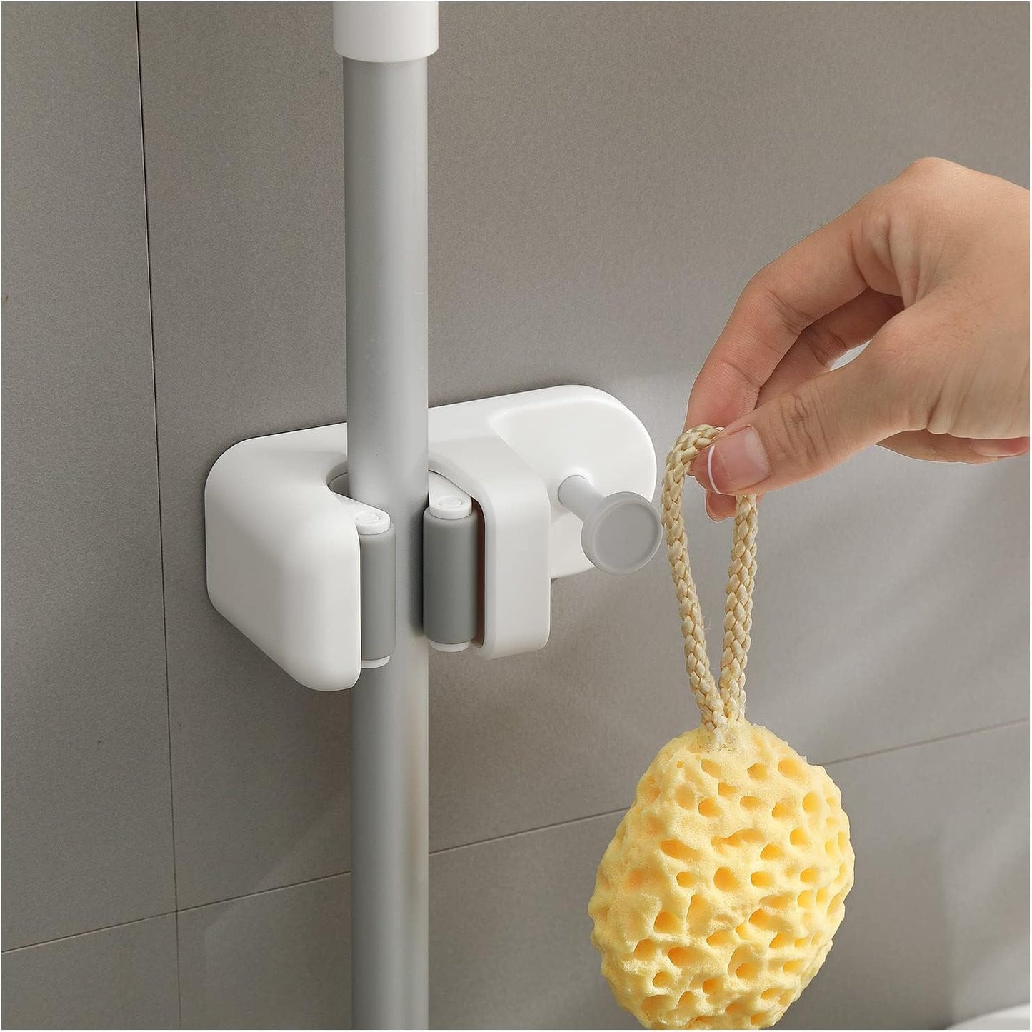BEZOX Mop Holder with Hook - Drill Free Wall Mount Broom Gripper, Cleaning Supplies Organizer Utility Holder - 1PCS