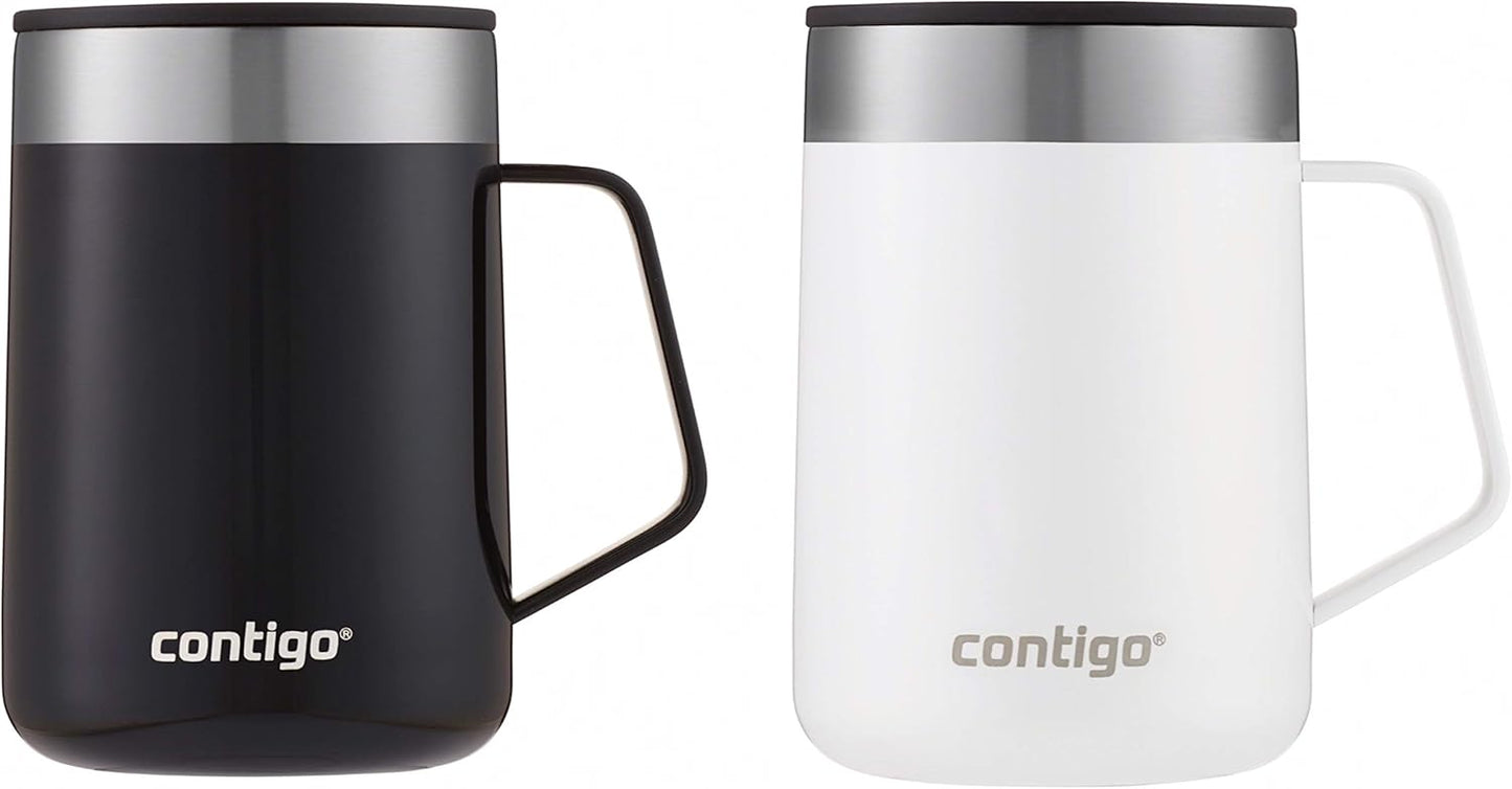 Contigo Streeterville Stainless Steel Travel Mugs 14oz, Stylish Duo Pack with Splash-Proof Lid, Vacuum-Insulated Coffee Mugs with Handle & Grip Base, Dishwasher Safe - Licorice & Salt