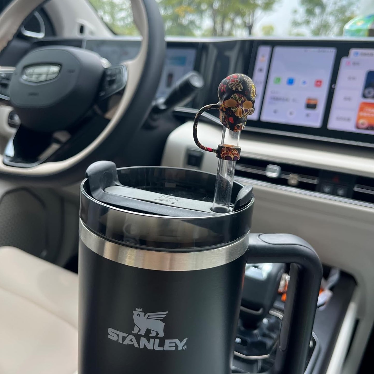 Skull Straw Cover Caps for Halloween Stanley Cup - 3 Pcs Silicone Straw Toppers Cool 10mm Straws Accessories Day of the Dead Gift for Boys