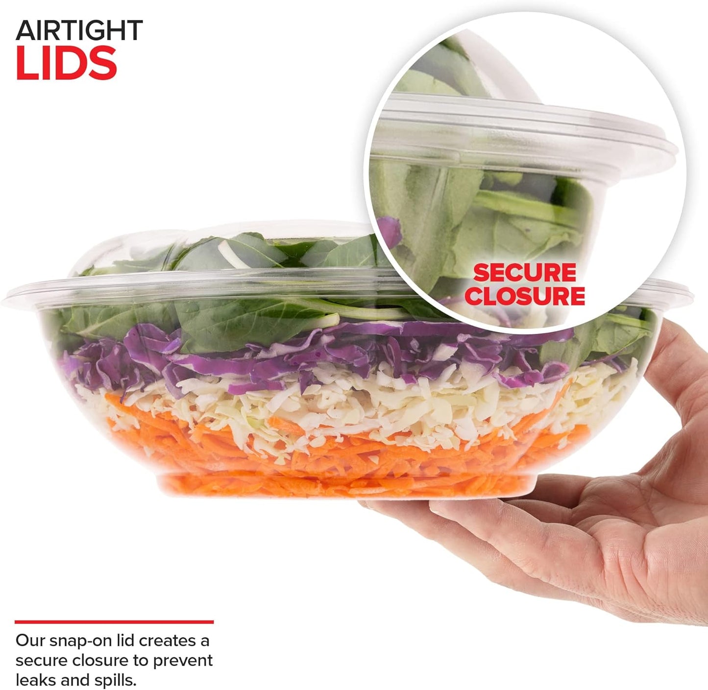 Stock Your Home 64oz Clear Plastic Salad Bowls with Lids Disposable (10 Pack) Extra Large Takeout Container with Snap on Lid for Fruit Salads, Lunch, Meal Prep, Acai Bowl, To-Go Party Containers