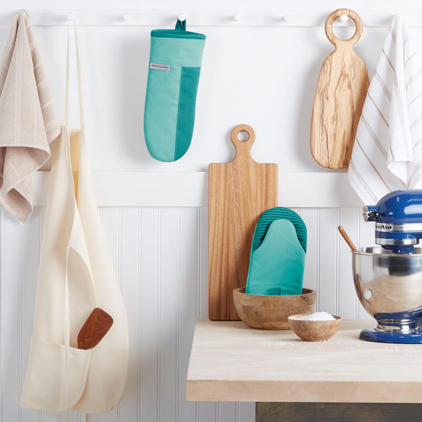 KitchenAid Beacon Two-Tone Non-Slip Oven Mitt Set, Aqua Sky, 5.75"x13", 2 Piece