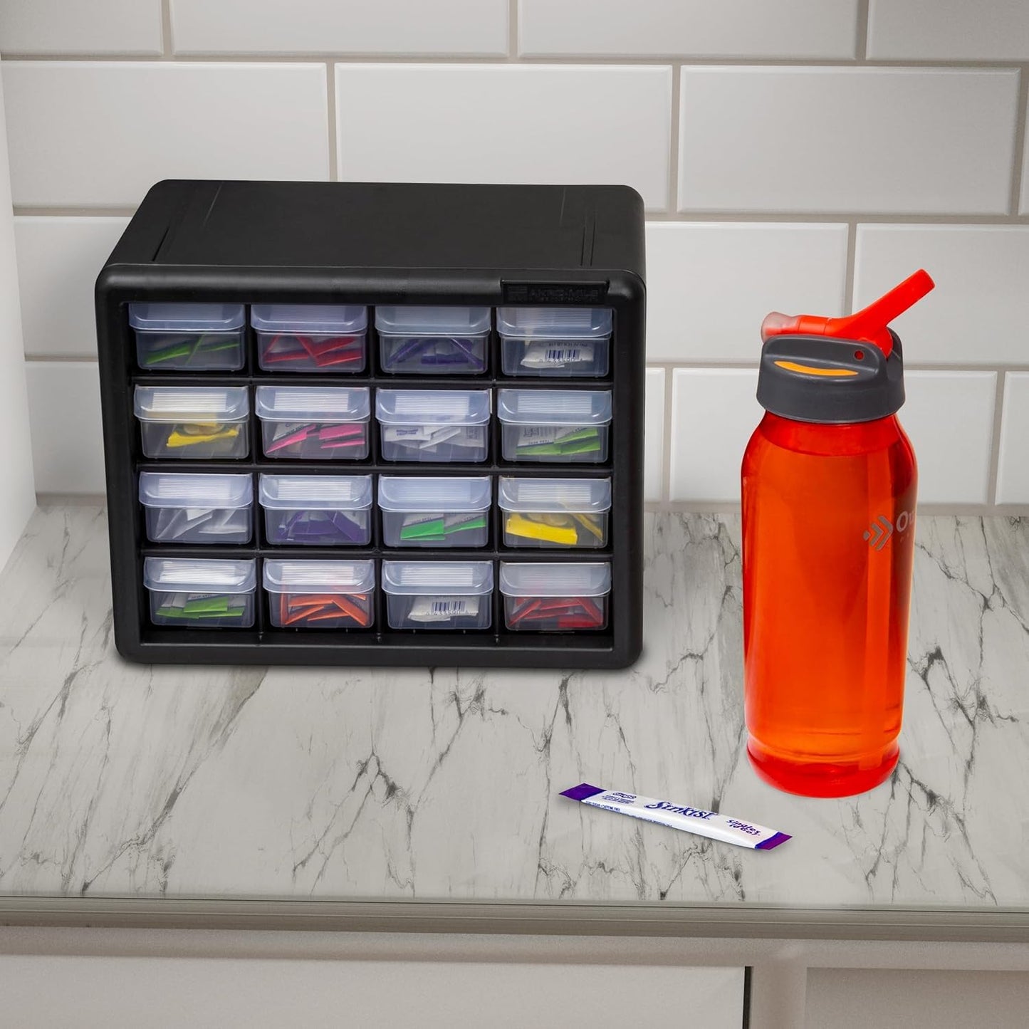 Akro-Mils 16-Drawer Plastic Storage Cabinet | 10-1/2 x 6-1/2 x 8-1/2 Inch | Black | Model 10116 | Garage Organization