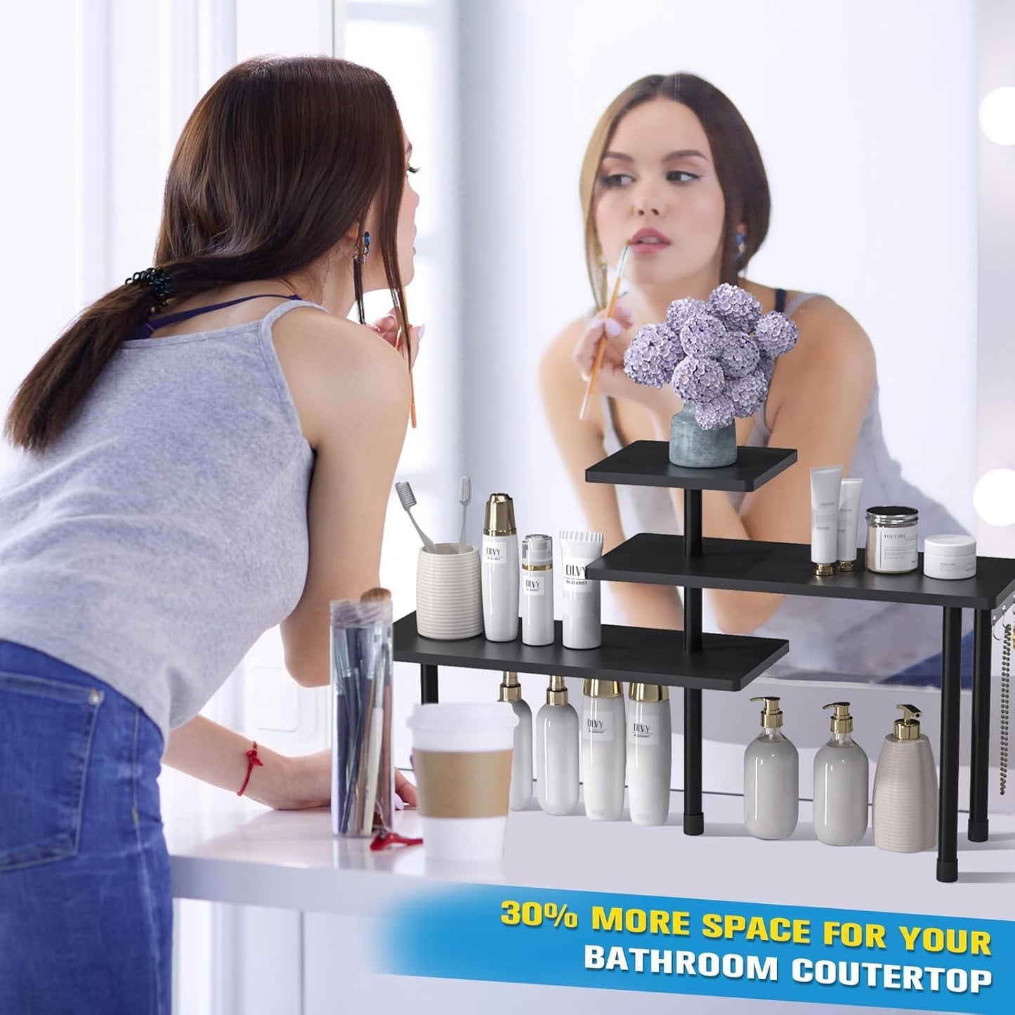 JayRex Countertop Corner Shelf, 3 Tier Shelf Moveable Organizer for Bathroom Counter, Make Up, Dresser Table, Desktop Shelf (Black)