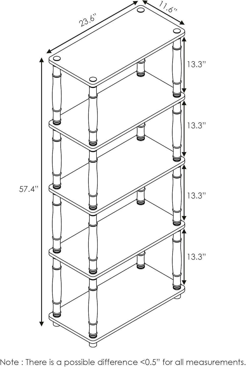 Furinno Turn-N-Tube 5-Tier Multipurpose Shelf / Display Rack / Storage Shelf / Bookshelf, Classic Tubes, Beech/White