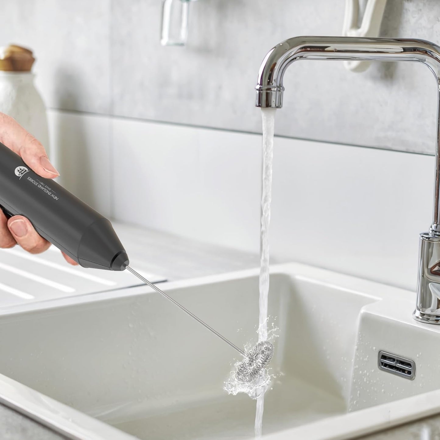 Milk Frother with Stand (Battery Included), Handheld Battery Operated Electric Foam Maker with Stainless Steel Whisk for Coffee, Latte, Cappuccino, Hot Chocolate