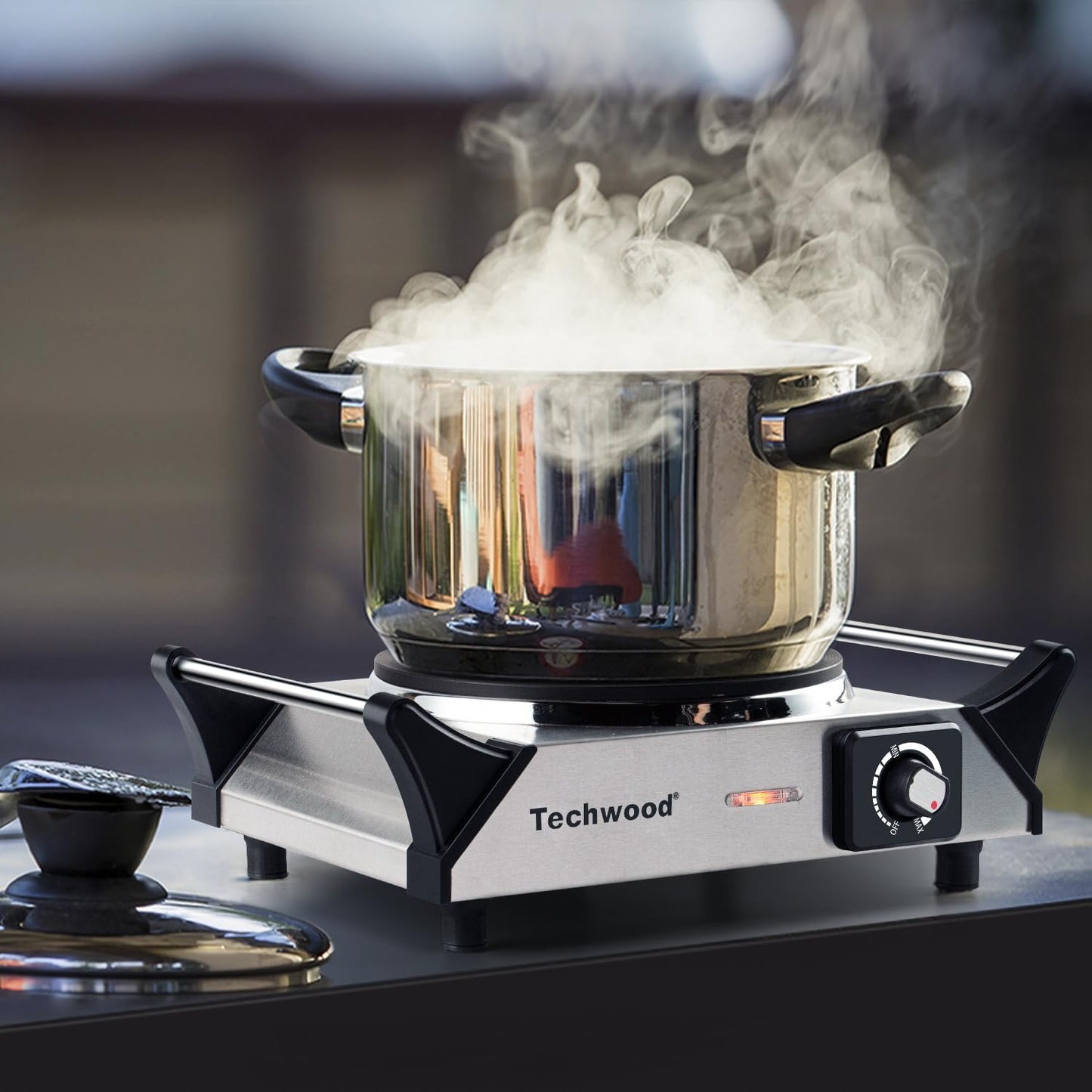 Hot Plate, Techwood Single Burner for Cooking, 1500W Countertop Electric Stove with Adjustable Temperature & Stay Cool Handles, 7.3" Cooktop for RV/Home, Upgraded Version Silver