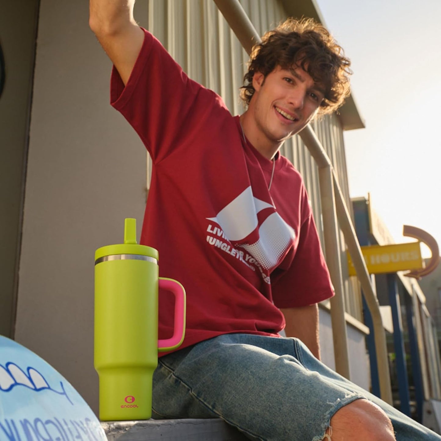 ENCOOL 40 oz Tumbler with Handle and Straw: Stainless Steel Insulated Tumbler Keeps Cold for 24 Hours, Leakproof Travel Cup Fits in Cup Holder and BPA-Free,Acid Green