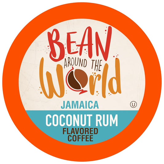 BEAN AROUND THE WORLD Flavored Coffee Compatible With 2.0 Keurig K Cup Brewers, Coconut Rum, 40 Count