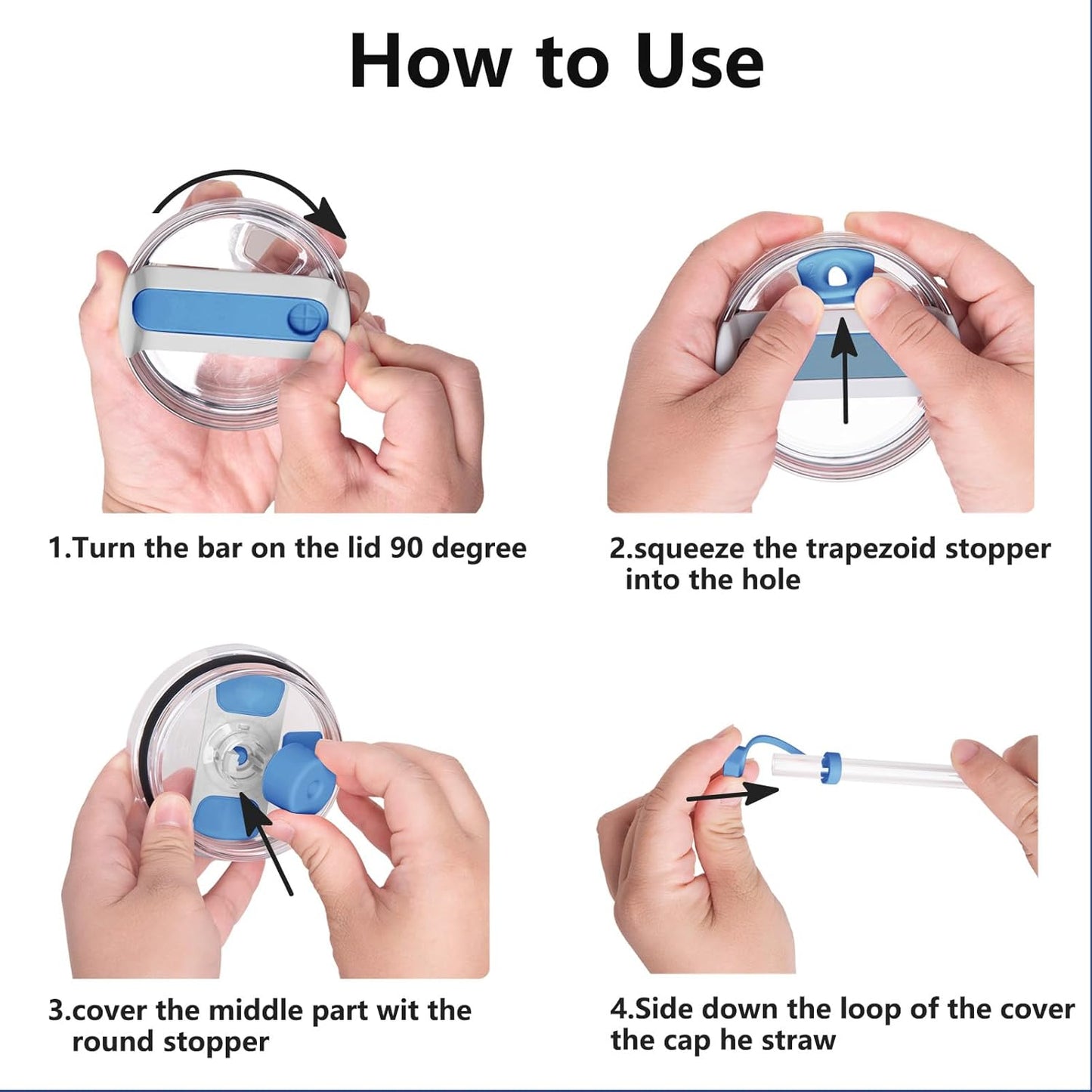 Silicone Spill Stopper Set Compatible with Stanley Cup 2.0 30oz & 40oz with Straw Cover (Set of 2, Azure)