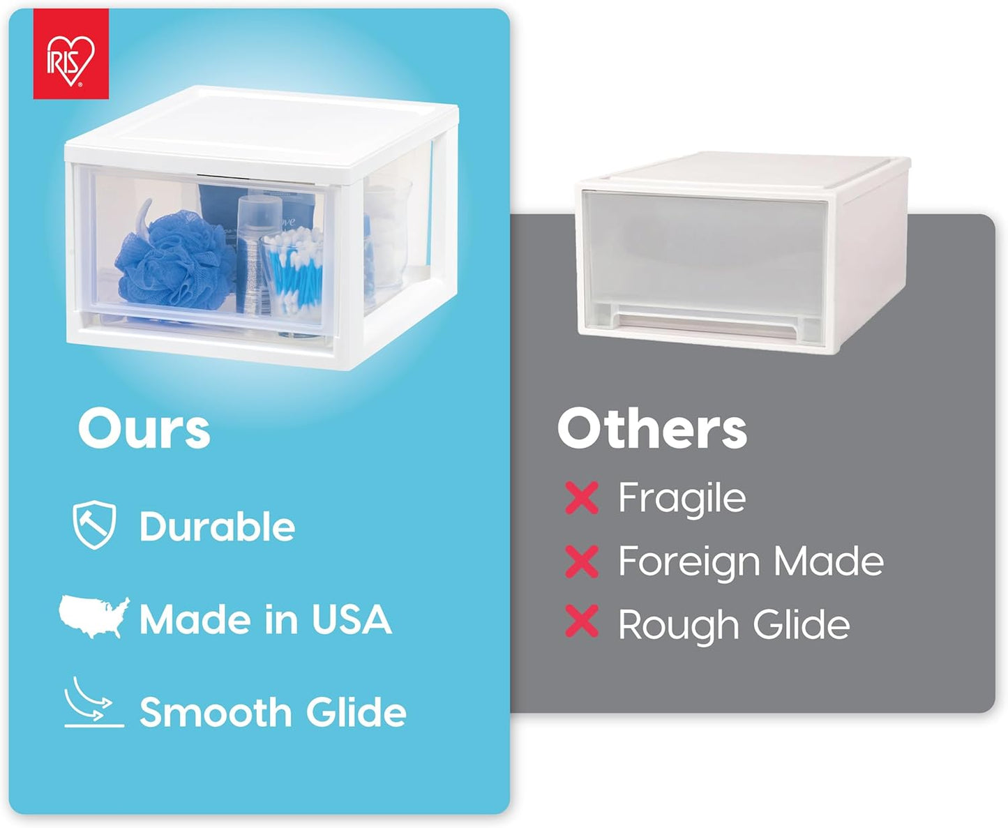 IRIS USA 6 Qt. Plastic Drawer Storage Organizer Stacking Drawers, 2-Pack, Stackable Unit with Sliding Drawer for Bedroom Kitchen Under Sink Pantry Craft Room Bathroom Dorm Office, White