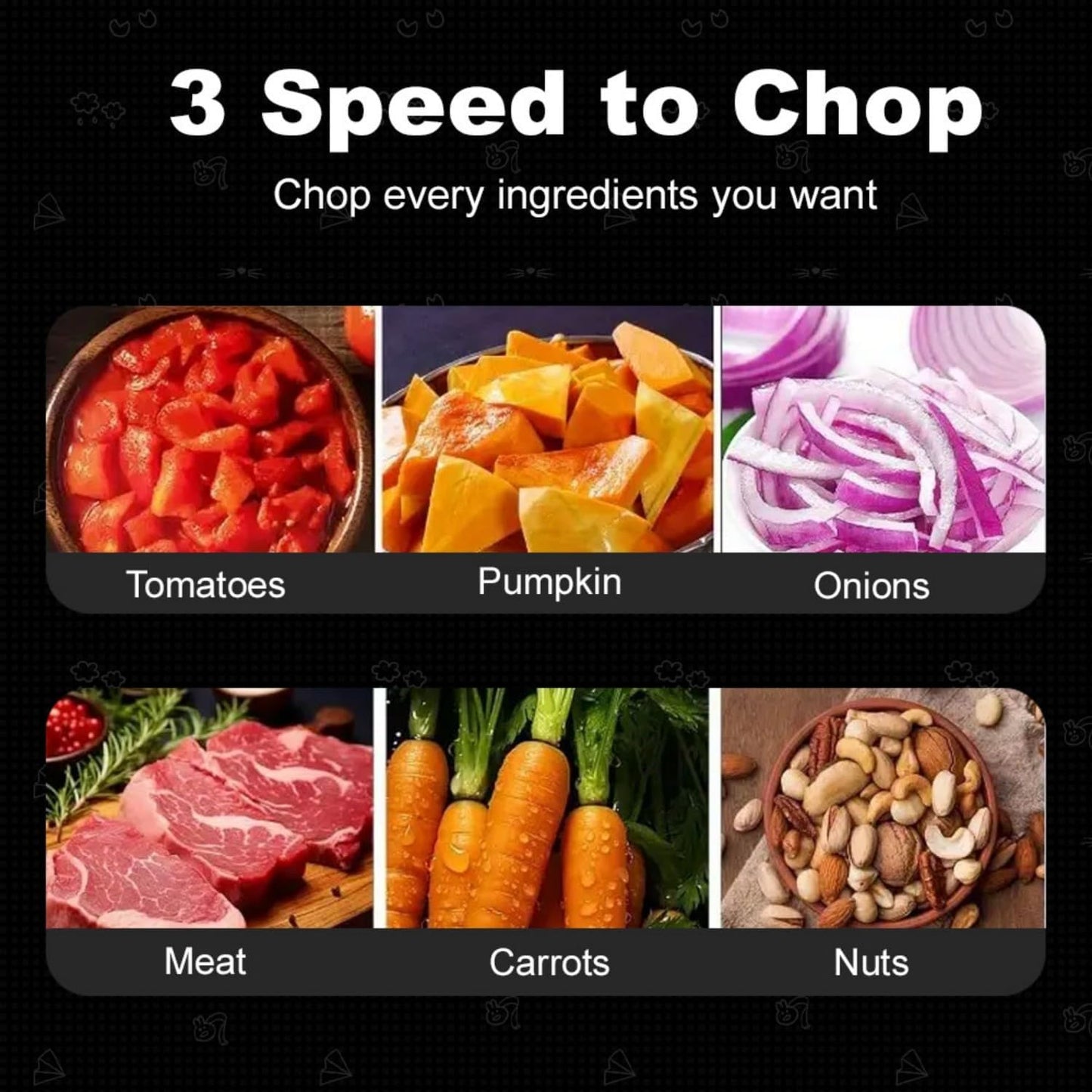 3-Speed Electric Food Processor: Meat Grinder, Vegetable Chopper & Baby Food Maker - 300W, 2 Bowls (8 Cup Stainless Steel+8 Cup Glass), Quiet Operation