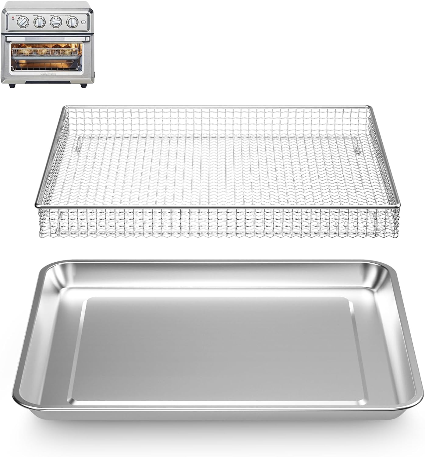 Stainless Steel Baking Tray Pan and Air Fryer Basket Compatible with Cuisinart Airfryer TOA-060 and TOA-065，for Convection Toaster Oven (with Cuisinart Airfryer TOA-060 and TOA-065)