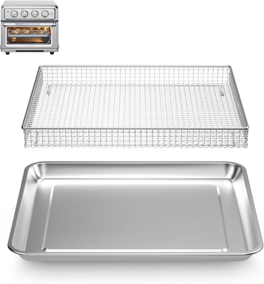 Stainless Steel Baking Tray Pan and Air Fryer Basket Compatible with Cuisinart Airfryer TOA-060 and TOA-065，for Convection Toaster Oven (with Cuisinart Airfryer TOA-060 and TOA-065)