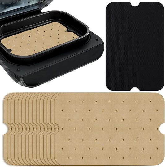 WMKGG Disposable Air Fryer Parchment Paper, 100 PCS Perforated Rectangular Air Fryer Liners for Ninja Foodi XL Smart FG551 6-in-1 Indoor Grill