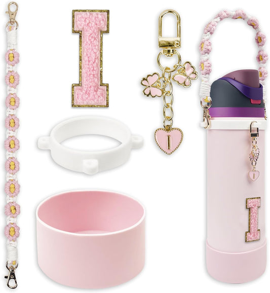 SITKOL Silicone Boot Cute Monogram Set Compatible with Owala Water Bottle 24 oz, 32 oz, 40 oz - Perfect Letter Owala Accessories for Owala Tumbler, Owala Free Sip, Pink Owala, Black Owala