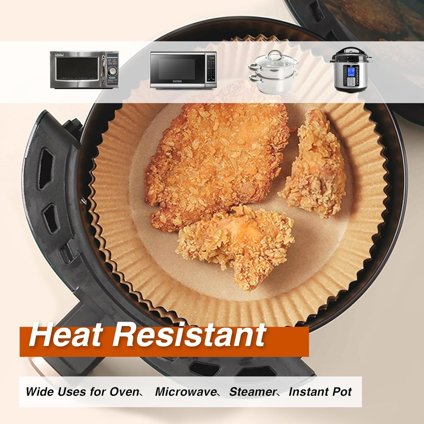 100Pcs OOTDAY Airfryer Paper Liners, Round Parchment Paper, Kitchen Cooking Non-Stick air fryer accessories, Frying Pan, Oil-proof Air Fryers for 5-8 QT Air Fryer Baking Roasting Microwave(8")