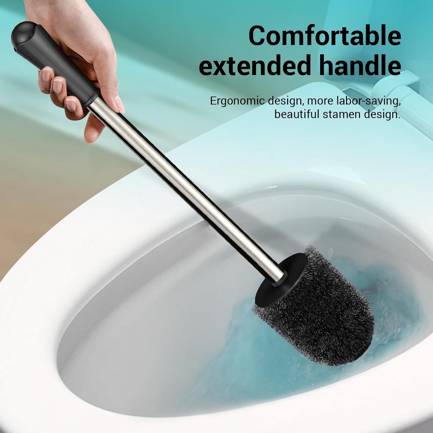 Toilet Brush, Compact Size Toilet Bowl Brush with Stainless Steel Handle, Small Size Plastic Holder Easy to Hide, Space Saving for Storage, Drip-Proof, Easy to Assemble, Deep Cleaning Black