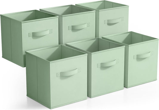 Sorbus Foldable Storage Cubes - 6 Pack, 11 Inch, Sage Green, Fabric, Foldable, Storage and Organization, Versatile Use, Collapsible Storage, Lightweight and Durable