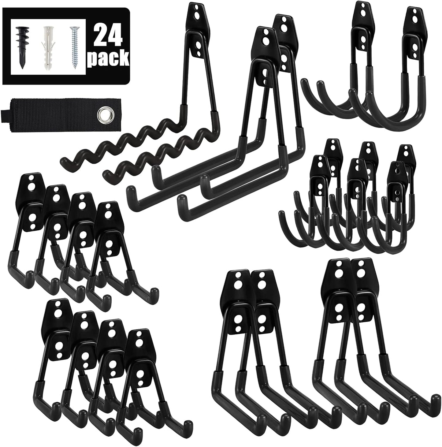 AOBEN Garage Hooks Heavy Duty, Steel Garage Storage Hooks, Utility Tool Hangers and Combinable Wall Mount Garage Hooks for Organizing Ladders, Bikes, Hoses, and More Equipment (Small J, 5 Pack)