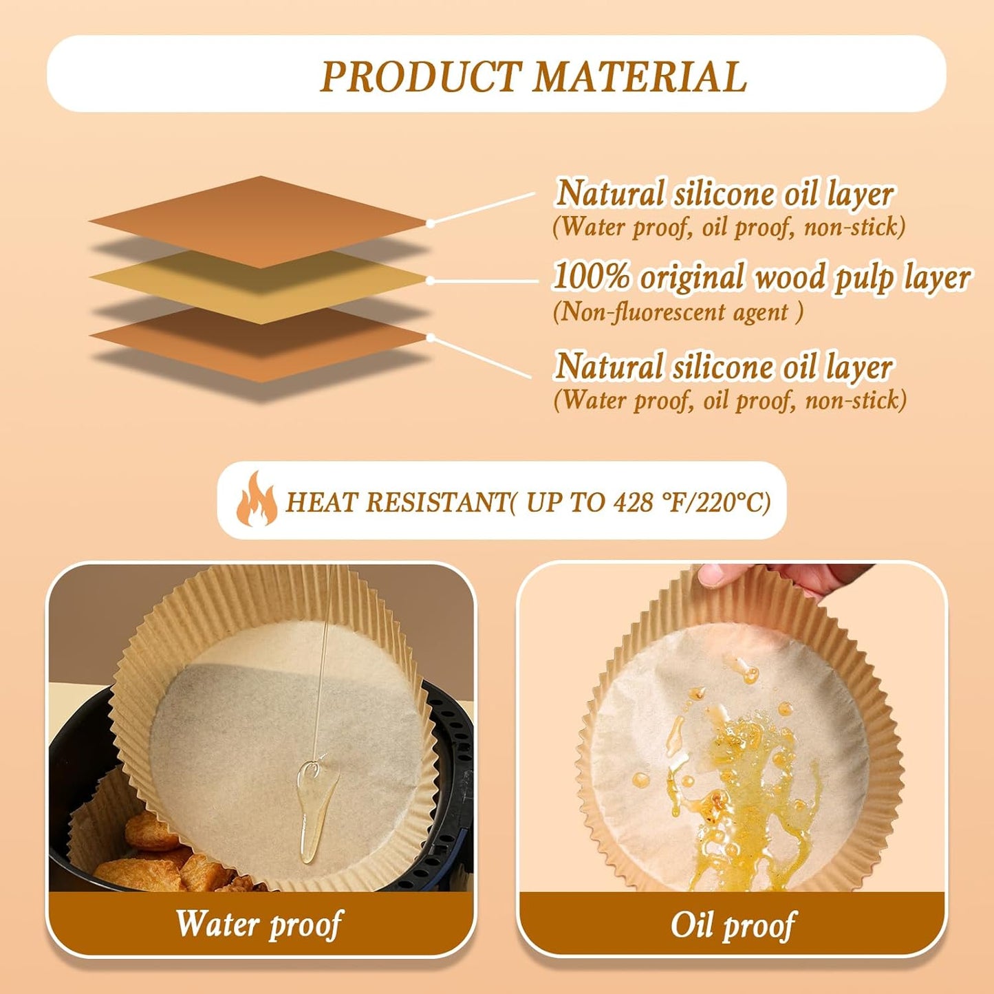 Round Air Fryer Liners Disposable, 100pcs Nonstick Parchment Paper Liners Air Fryer Paper Liners For 2-5 Qt AirFryer Baking Roasting Microwave (Round 6.5Inch)