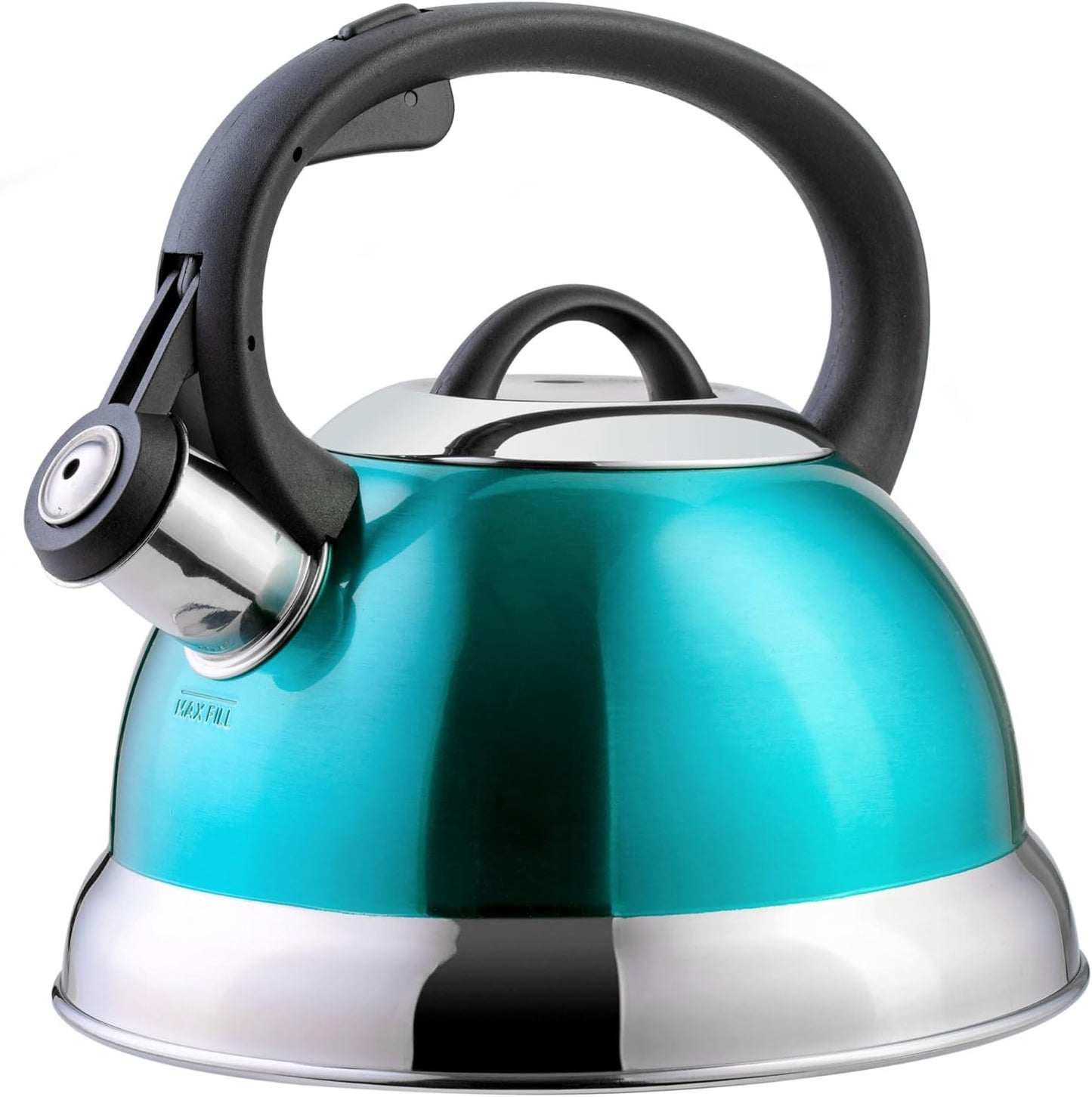 Mr. Coffee Flintshire Stainless Steel Whistling Tea Kettle W/Nylon Handle, 1.75-Quart, Metallic Teal Green