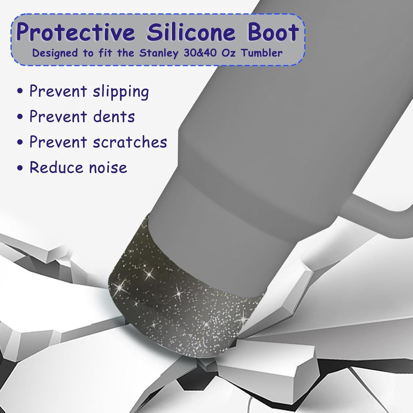 Stanley Cup Accessories Set,Including 3 Pcs 0.4in Halloween Straw Cover, 5 Pcs Halloween 3D&Flat Stickers, 1 Pcs Handle Charm, 1 Silicone Boot Fits Stanley 40&30 Oz Tumbler (Glitter Black)