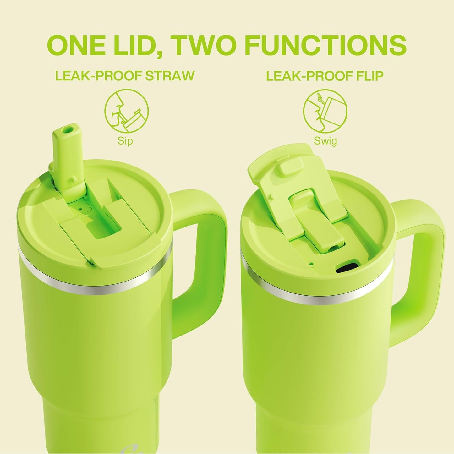 32 oz Tumbler with Handle and Straw: Stainless Steel Insulated Tumbler Keeps Cold for 24 Hours, Leakproof Travel Cup Fits in Cup Holder and BPA-Free,Sharp Green