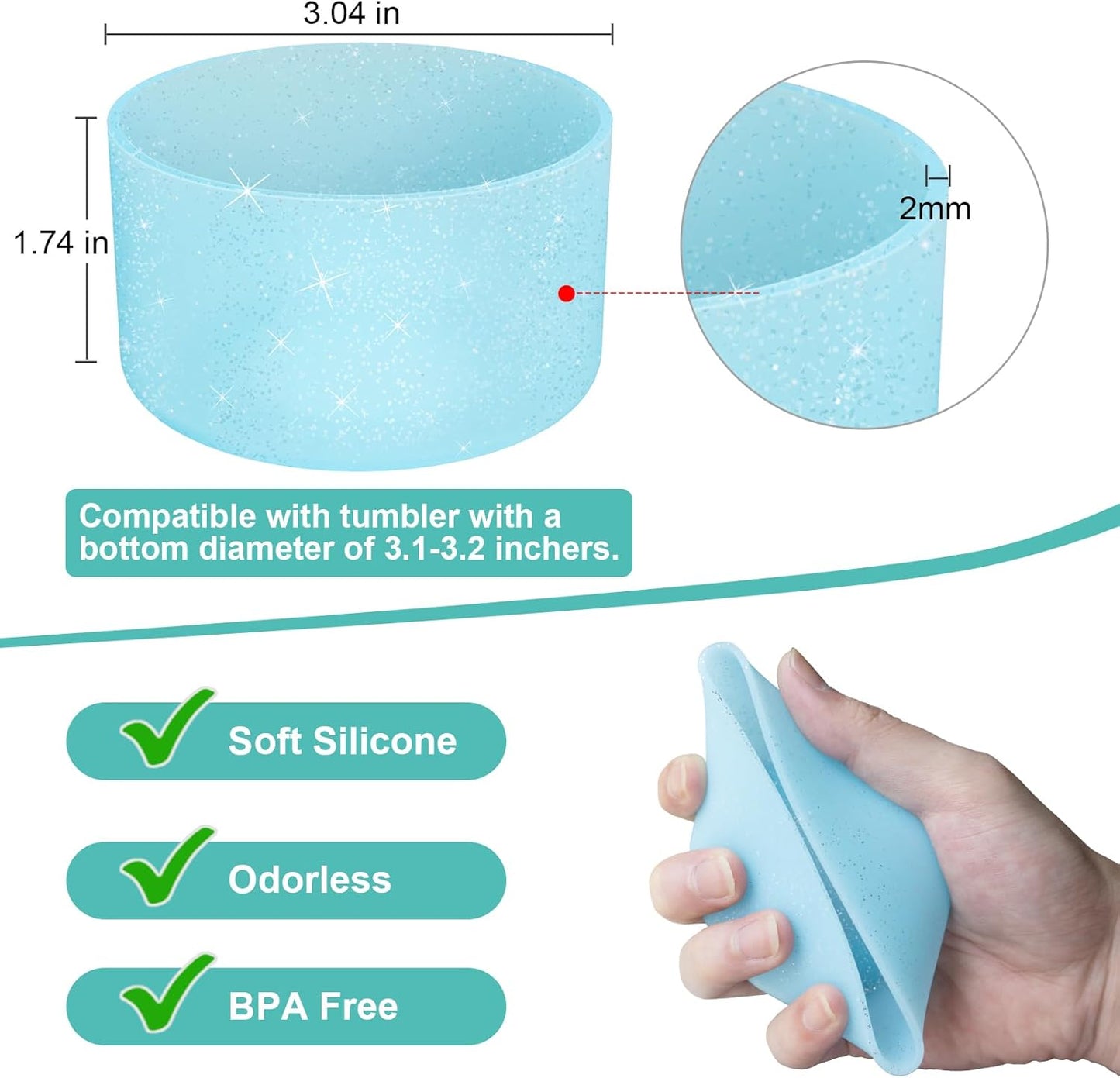 Upgrade 2PCS Protective Silicone Boot Bumper for Stanley Quencher Adventure 40oz 30oz IceFlow 20oz 30oz Tumbler, Water Bottle Bottom Sleeve Cover Accessories for Stanley Mug Cup(Glitter Blue)