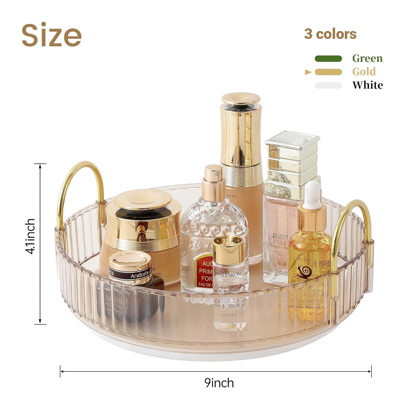360 Rotating Makeup Organizer for Vanity, Skincare Perfume Organizers and Storage for Bathroom Countertop, Clear Counter Make Up Cosmetics Lipstick Spinning Holder for Dresser,1 Tier,Gold