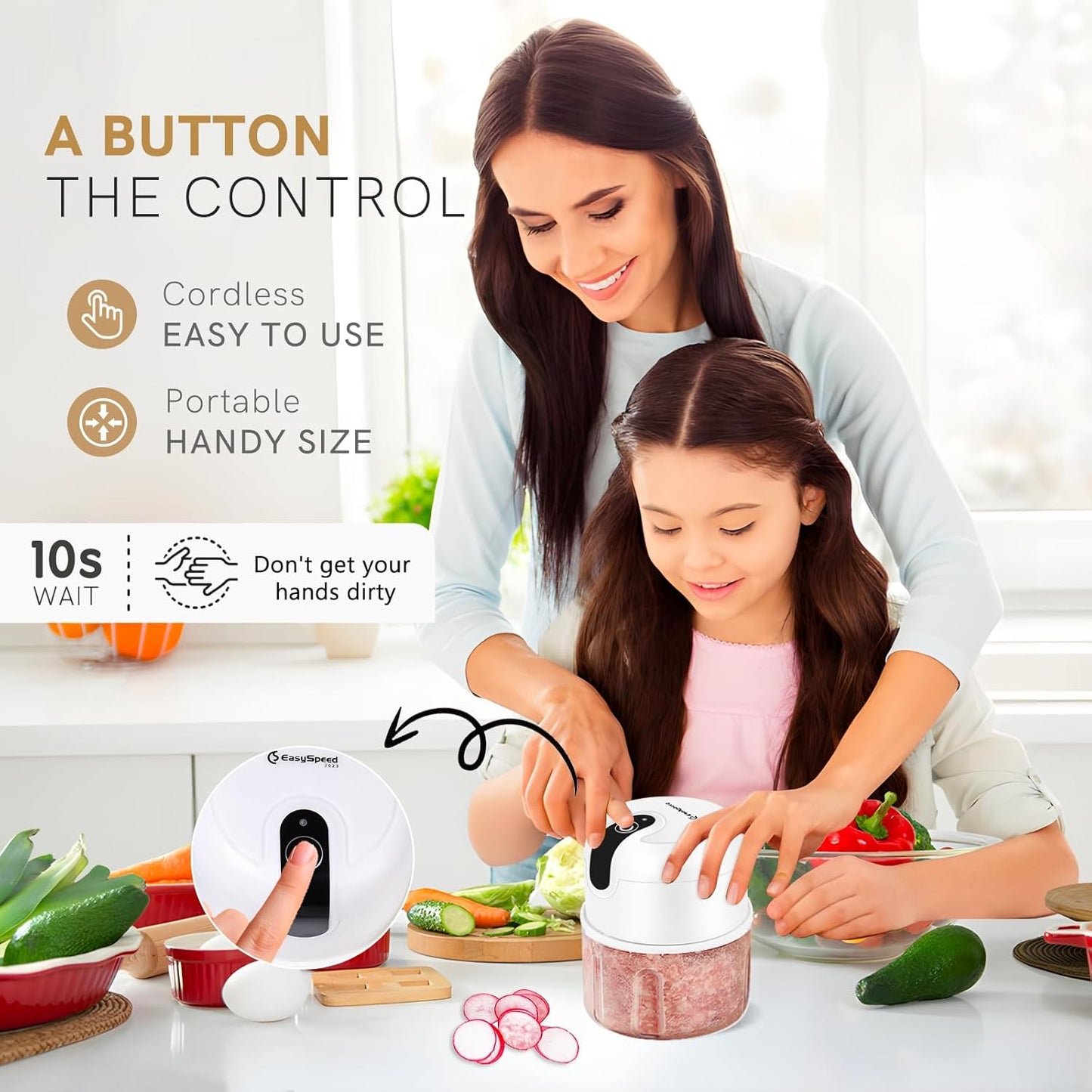 EASYSPEED Electric Garlic Chopper 1Cup, Mini USB Charging Wireless Food Processor with 304 Stainless Steel, 2 Sharp Blades, Portable Kitchen Meat Grinder for Onion, Garlic, Ginger, Chili