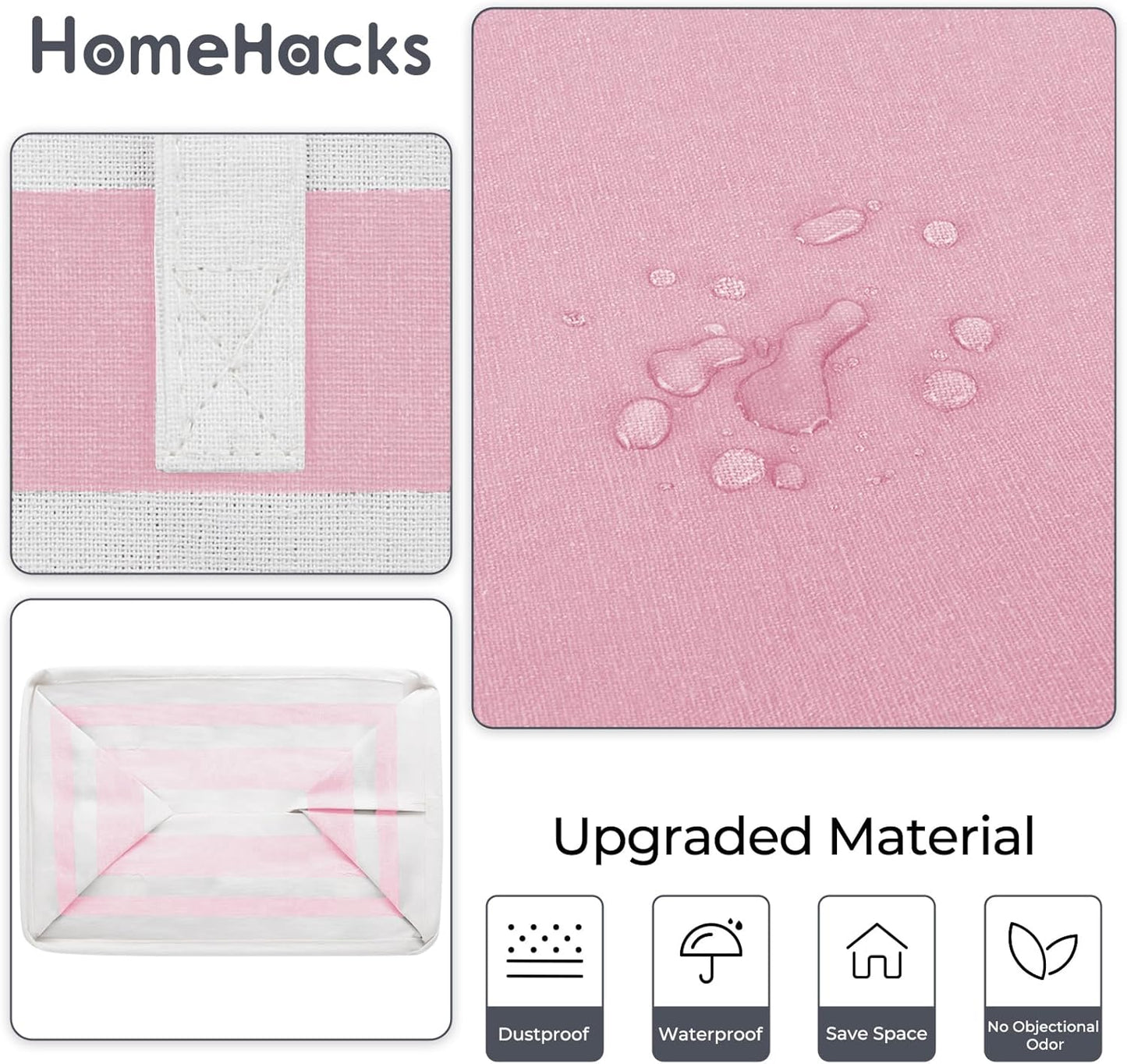 HomeHacks 2 Pack Large Laundry Baskets, Waterproof, Freestanding Laundry Hampers, Collapsible Clothes Hamper with Reinforced Handles in Laundry, College Dorm, Bathroom, Bedroom (Pink, 125Lx2)