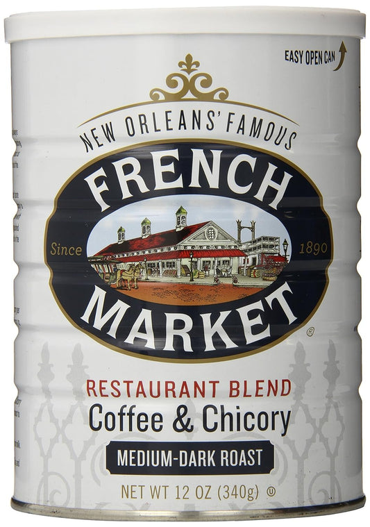 French Market Coffee & Chicory Restaurant Blend Medium-Dark Roast Ground Coffee, 12oz Can (Pack of 12)