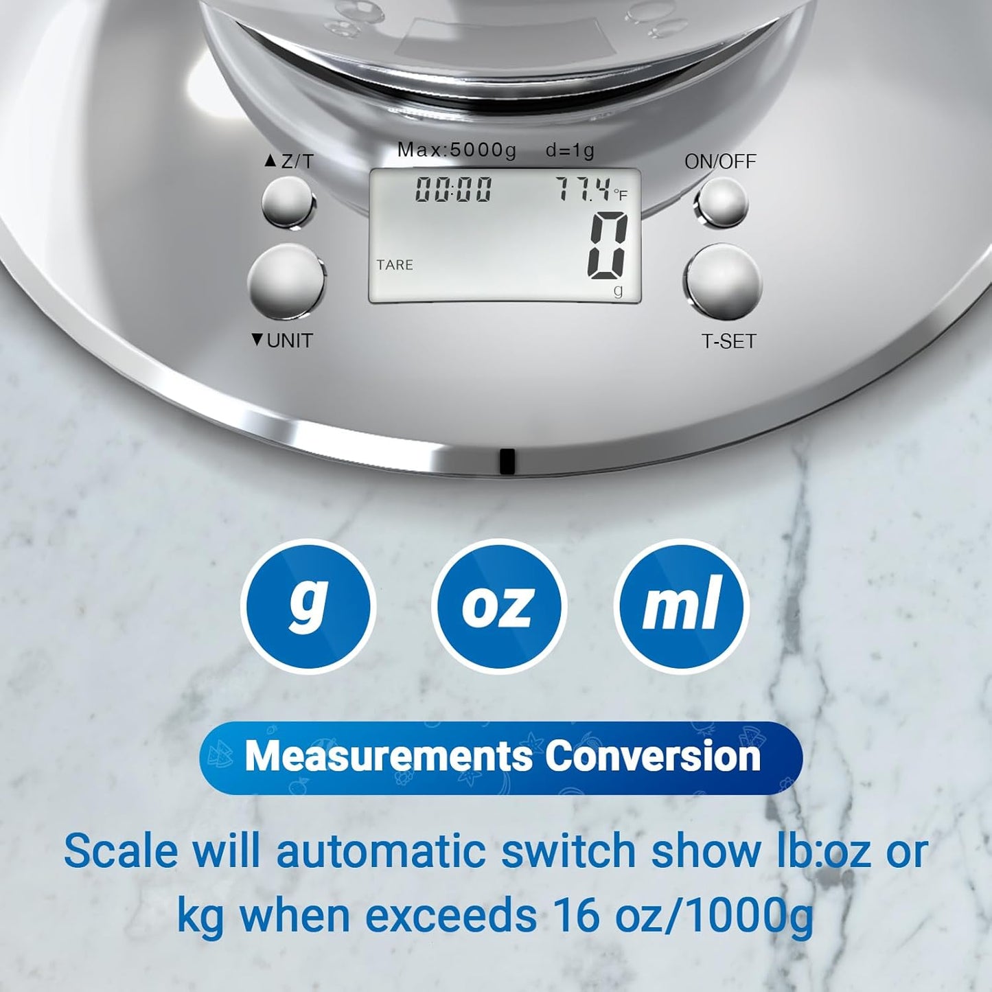 Kitchen Food Scale Digital Weight Grams and Oz，Professional Stainless Steel Digital Kitchen Food Scale 11lb/0.1oz with Bowl for Weight Loss Dieting Baking Cooking