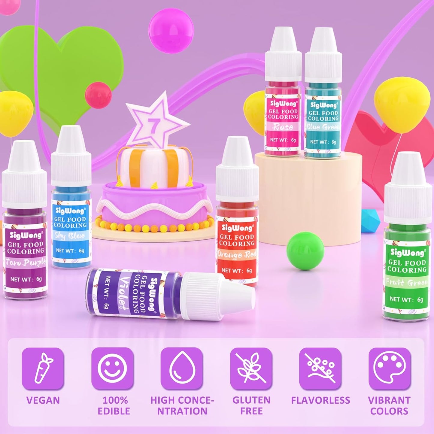 Gel Food Coloring - 15 Colors Flavorless Gel Based Food Color Dye, Vibrant Edible Concentrated Food Coloring for Cake Cookie Decorating, Easter Egg, Icing, Fondant, Christmas Baking, Macaron (6g/Bottle) - Vegan