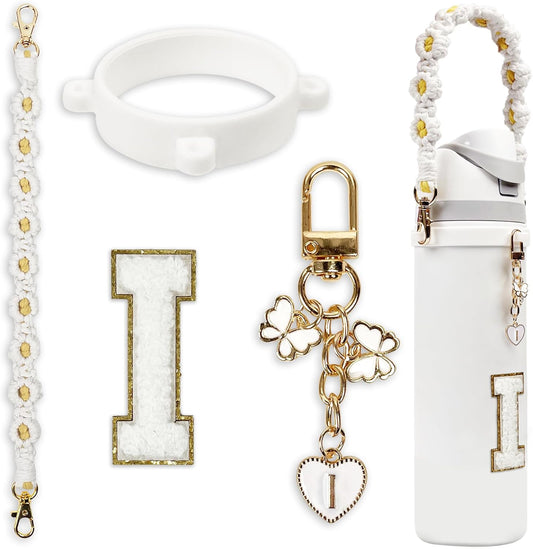 Cute Letter Charm Set Compatible with Owala Water Bottle 24 oz, 32 oz, 40 oz, Owala Kids, Owala Coffee Tumbler, Owala FreeSip – Includes Handle Strap, for Owala Accessories & Stanley Cup Accessories