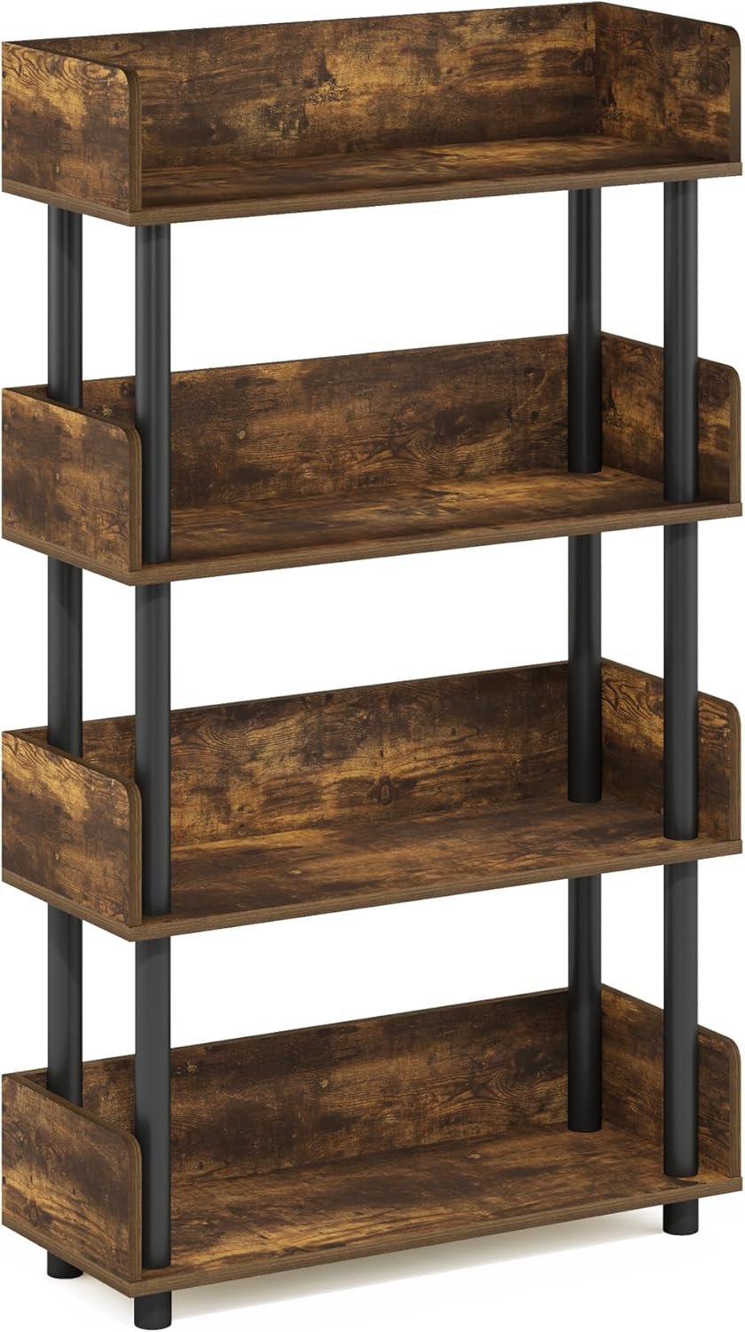 Furinno Turn-N-Tube 4-Tier Toolless Display Rack, Amber Pine/Black