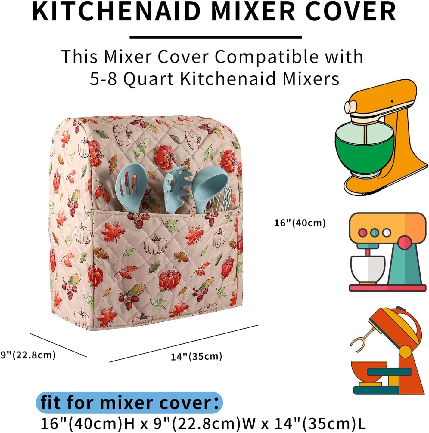 Kitchen Aid Mixer Cover,Mixer Cover with Maple Leaf Pumpkin Print Compatible With 5-8 Quart Kitchenaid Hamilton Mixers,Kitchen Aid Covers for Stand Mixer,Kitchen Aid Mixer Assecories,Fall Decor