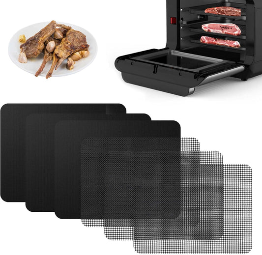 3x Air Fryer Oven Liners + 3x Mesh Grill Mats Compatible with Instant Vortex Pro Plus 10Qt, 9"x10" Reusable Liner for Bottom of Oven, Non-Stick Air Fryer Toaster Oven Mat for Oven, Microwave