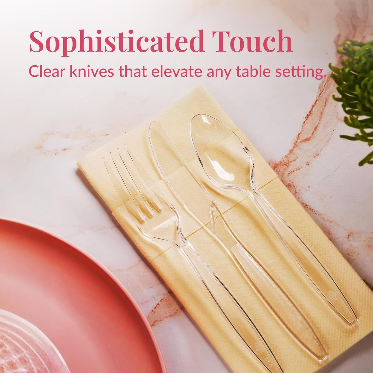 Prestee 100 Pack Plastic Silverware Knives - Heavy Duty, Clear Plastic Knives for Parties, Catering, and Events - Durable and Elegant Disposable Knife Utensils for Weddings, Dinners, and Celebrations