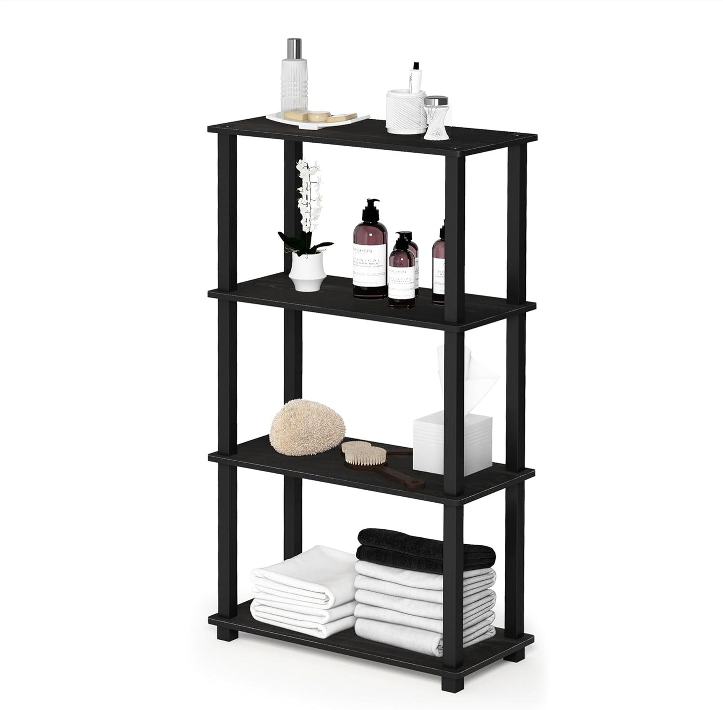 Furinno Turn-N-Tube 4-Tier Multipurpose Shelf Display Rack, Square Tube, Espresso/Black