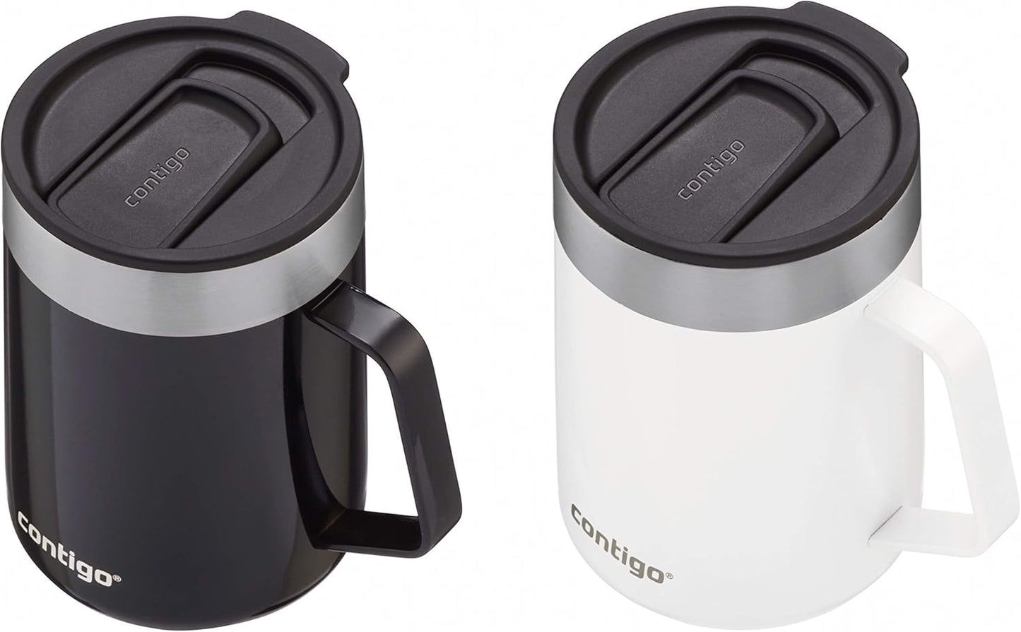 Contigo Streeterville Stainless Steel Travel Mugs 14oz, Stylish Duo Pack with Splash-Proof Lid, Vacuum-Insulated Coffee Mugs with Handle & Grip Base, Dishwasher Safe - Licorice & Salt