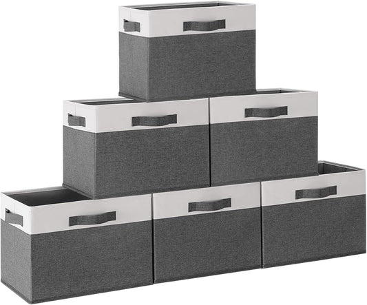 GhvyenntteS 6 Pack Fabric Storage Bins, 15x11x9.6 inch Closet Storage Bins for Shelves with 3 Handles, Foldable Storage Baskets for Shelves, Sturdy Closet Organizers and Storage